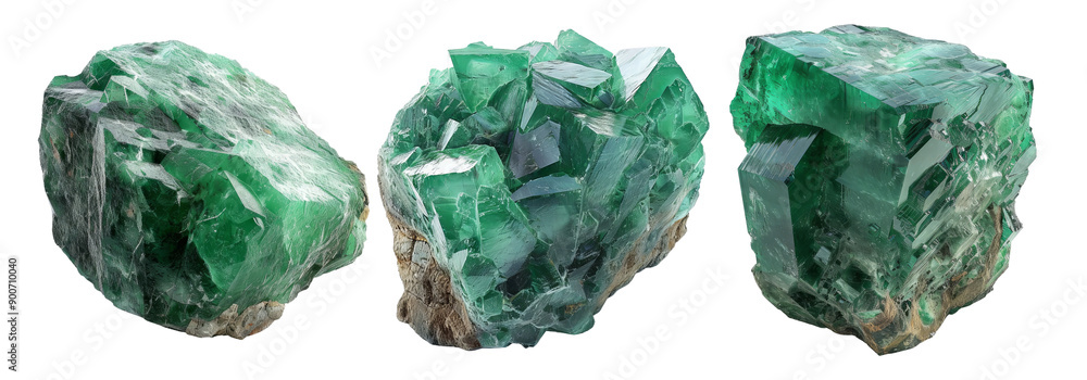 Raw Emerald Crystals In Various Sizes Isolated On Transparent Background Raw Emerald Crystals In Various Sizes Isolated On Transparent Background