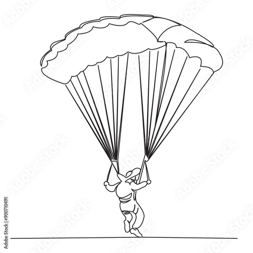 one continuous single drawn line art doodle sport, paragliding, activity, fly, extreme. Isolated hand-drawn outline image on white background.