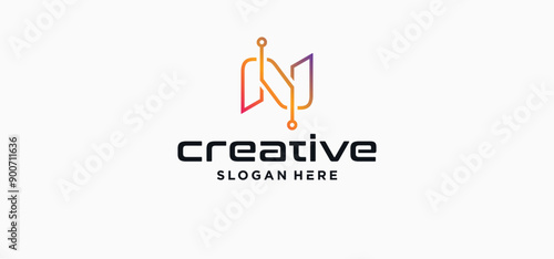 Technology N logo, with modern line design, N logo vector icon illustration with modern design.