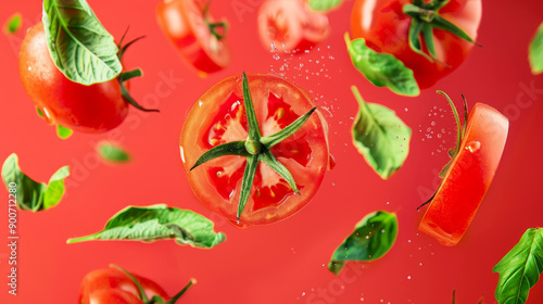 Wallpaper Mural tomato with half slices falling or floating Torontodigital.ca