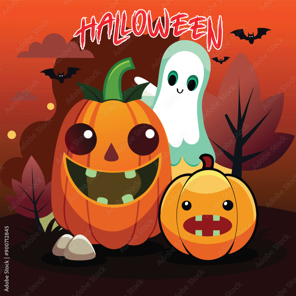 Halloween Pumpkin And Ghost Cartoon Vector Halloween Pumpkin And Ghost Cartoon Vector