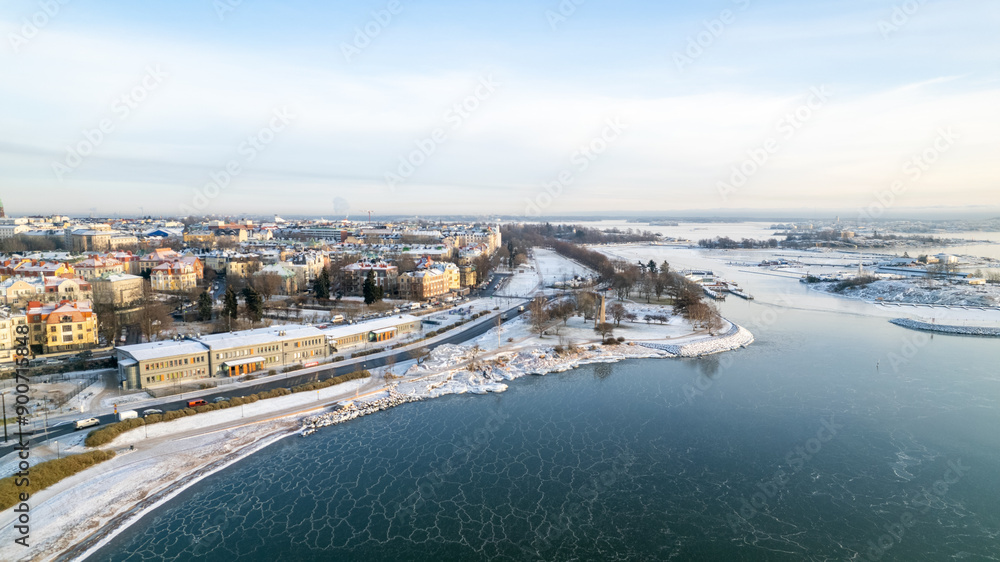 drone aerial photo of city of Helsinki Finland on a snowy cold day drone aerial photo of city of Helsinki Finland on a snowy cold day