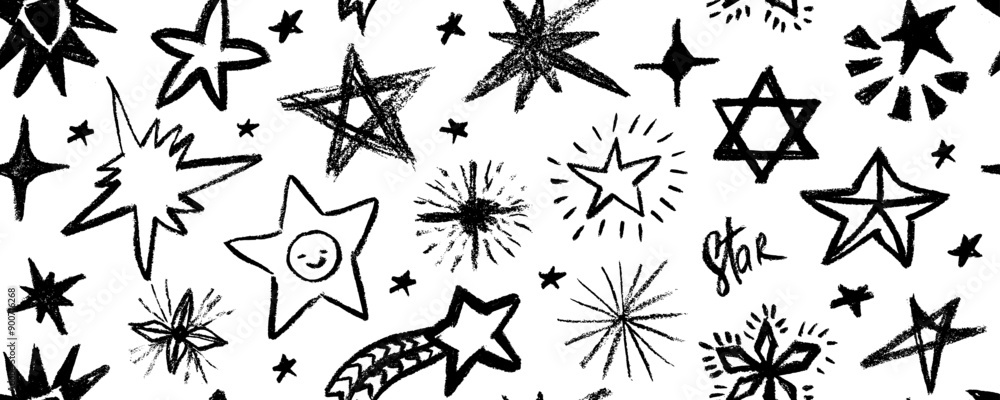 Seamless pattern design with doodle stars and comets. Hand drawn charcoal doodle magic stars. Childish style of meteoroid, comet and asteroid.
. Seamless pattern design with doodle stars and comets. Hand drawn charcoal doodle magic stars. Childish style of meteoroid, comet and asteroid.
.