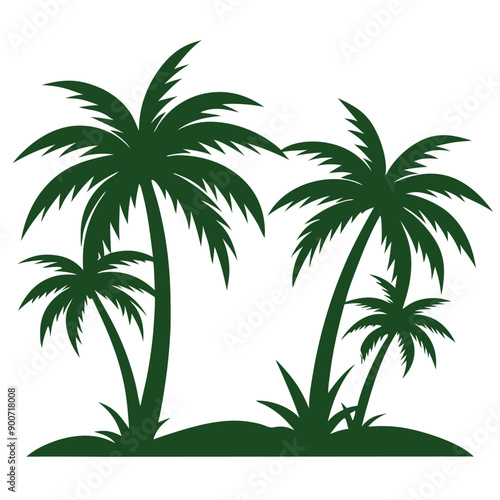 palm tree, green color  vector art illustration, isolate white background