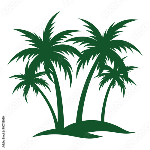 palm tree, green color  vector art illustration, isolate white background