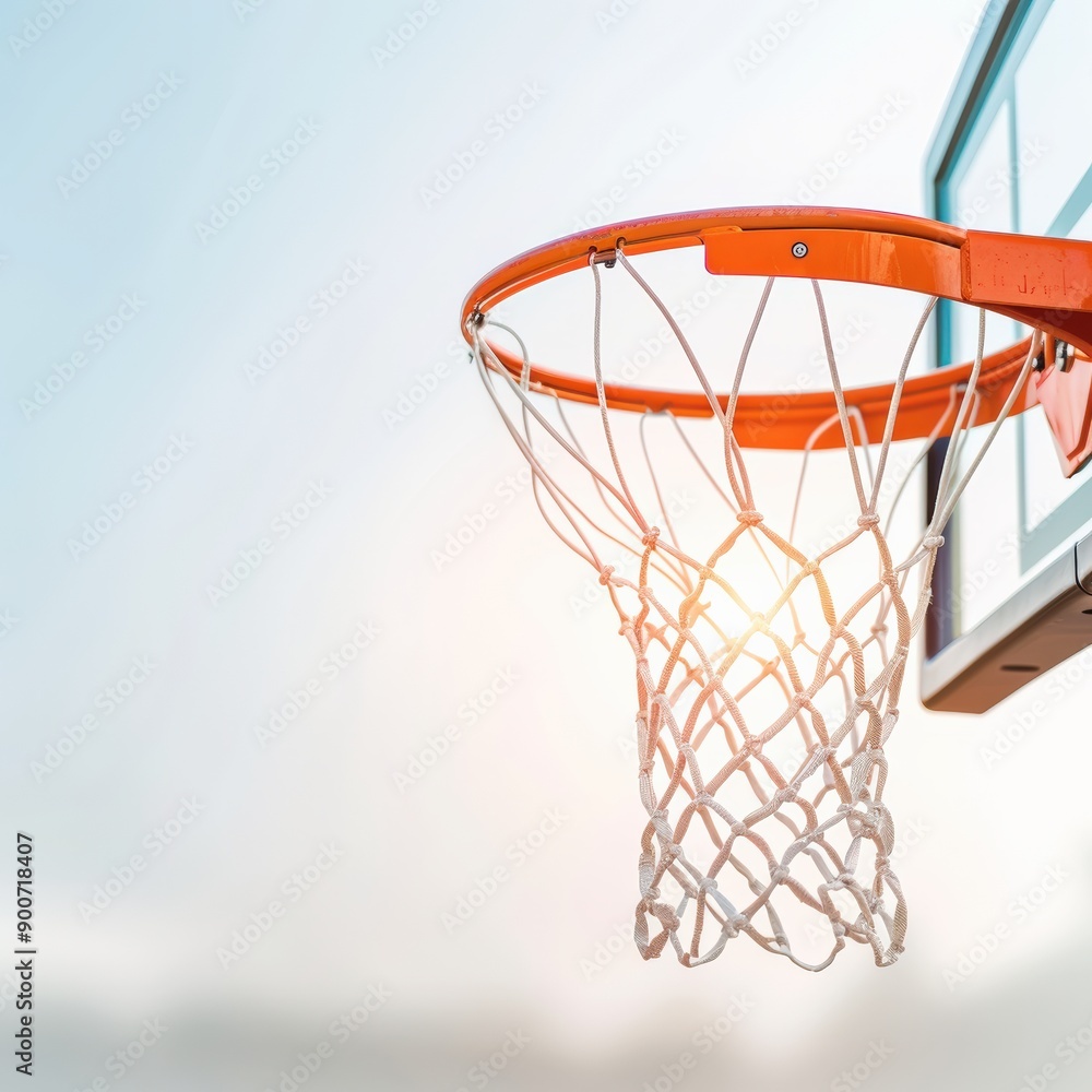A close-up view of a basketball hoop with net against a bright sky, symbolizing sports, competition, and athleticism. A close-up view of a basketball hoop with net against a bright sky, symbolizing sports, competition, and athleticism.