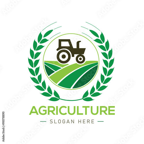 Vector logo design illustration of agriculture business, tractor farm, soil farm, crop field
