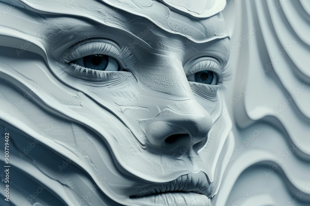 Naklejka premium Artistic representation of a human face with layered contours evoking themes of identity and complexity in grayscale tones