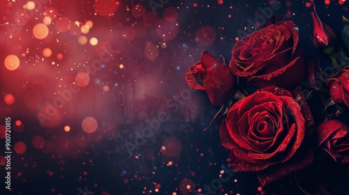 Beautiful bouquet of red roses with sparkles