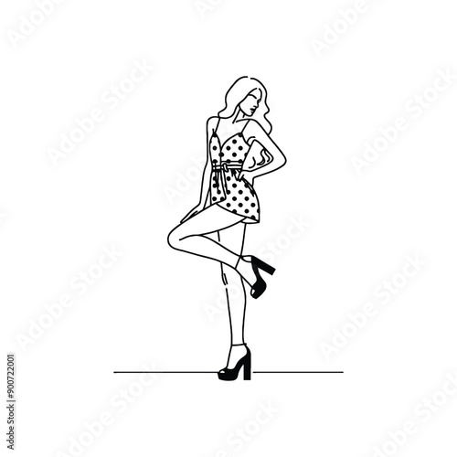 woman wearing retro fashion flirty polka dot romper with wedges