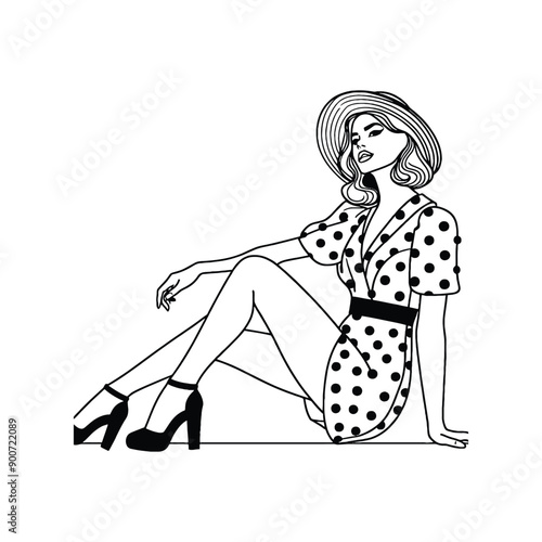 woman wearing retro fashion flirty polka dot romper with wedges