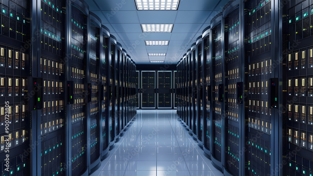 Fototapeta premium Glowing Lights in Cloud Server Room