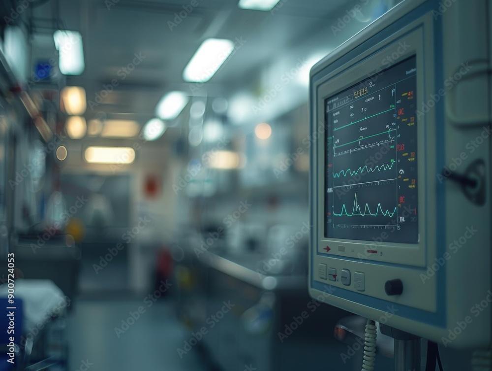 Medical monitor displaying vital signs. AI. Medical monitor displaying vital signs. AI.