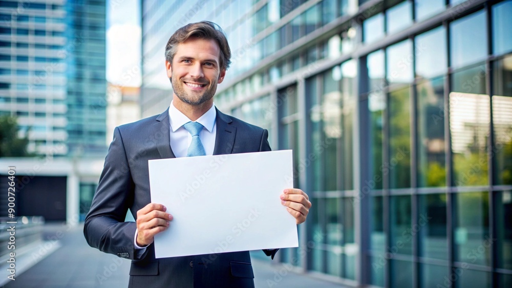 Businessman Holding Blank Sign for Corporate Use Businessman Holding Blank Sign for Corporate Use