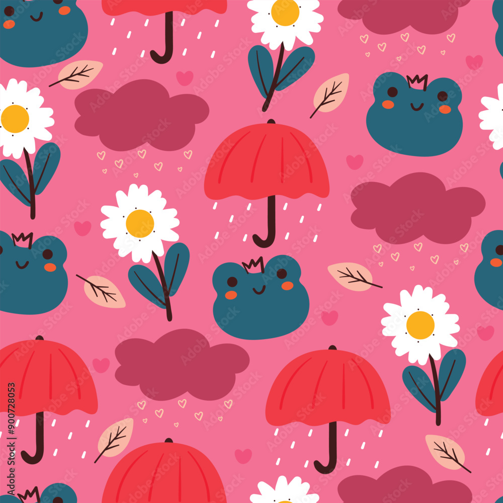 cute seamless pattern cartoon frog and sky element. cute wallpaper for fabric print, gift wrap paper cute seamless pattern cartoon frog and sky element. cute wallpaper for fabric print, gift wrap paper