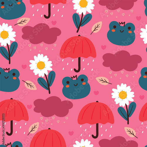 cute seamless pattern cartoon frog and sky element. cute wallpaper for fabric print, gift wrap paper