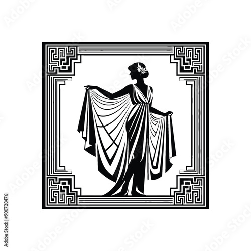 woman wear traditional fashion Greek chiton draping gracefully