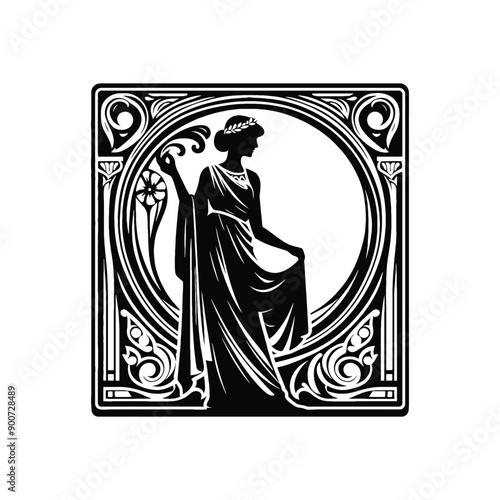 woman wear traditional fashion Greek chiton draping gracefully