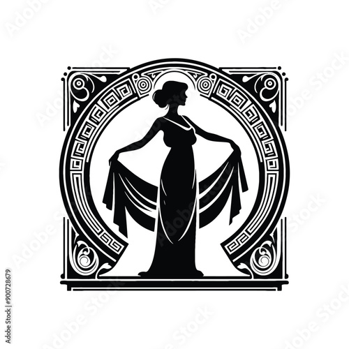 woman wear traditional fashion Greek chiton draping gracefully