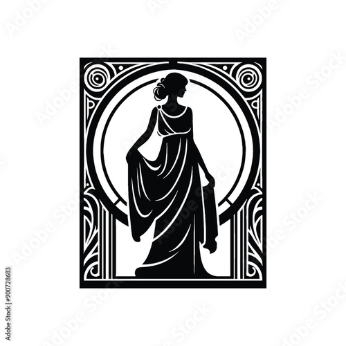 woman wear traditional fashion Greek chiton draping gracefully