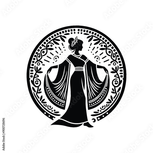 woman wear traditional fashion Greek chiton draping gracefully