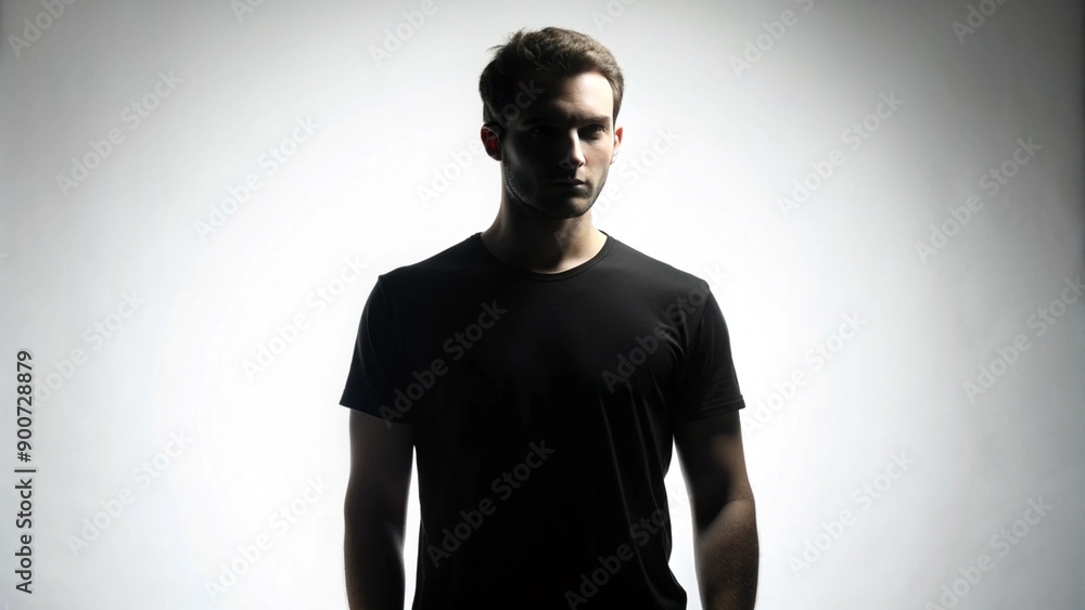 Obraz premium Professional Silhouette Man Black T-Shirt White Background