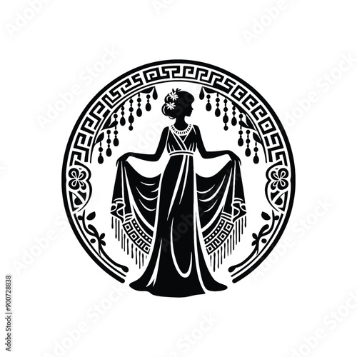 woman wear traditional fashion Greek chiton draping gracefully