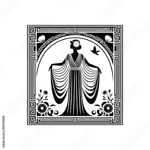 woman wear traditional fashion Greek chiton draping gracefully