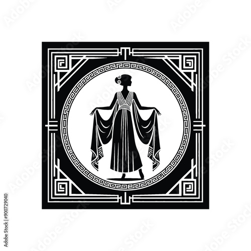 woman wear traditional fashion Greek chiton draping gracefully