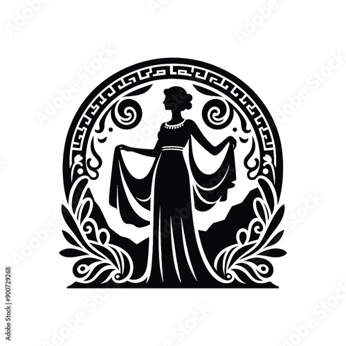 woman wear traditional fashion Greek chiton draping gracefully