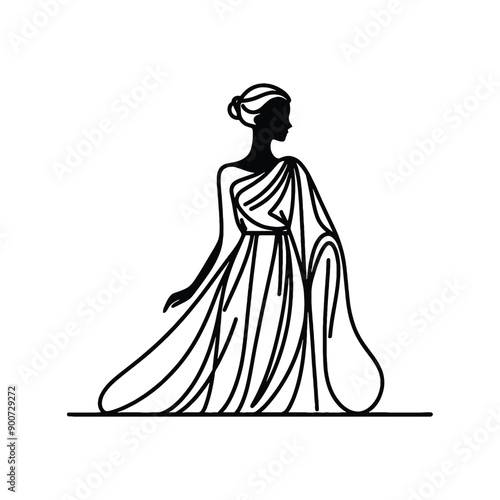 woman wear traditional fashion Greek chiton draping gracefully