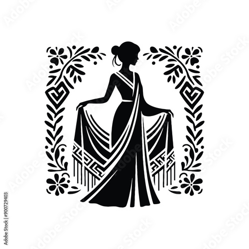 woman wear traditional fashion Greek chiton draping gracefully