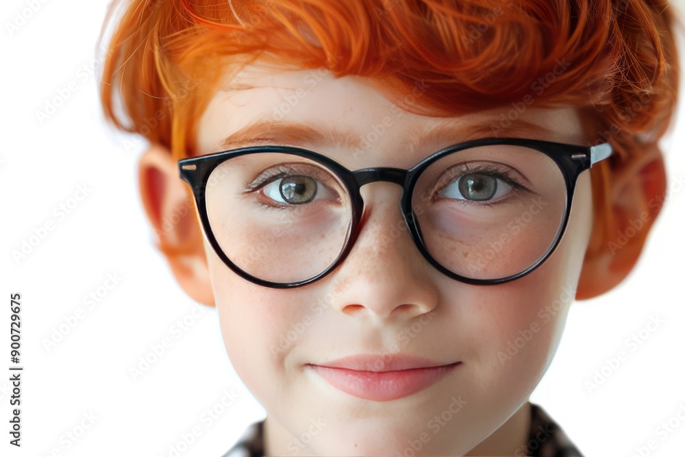 Smiling young boy with red hair and glasses, wearing a white top, indoor setting, cheerful and vibrant, natural light, child portrait, bright and lively, soft lighting, clear and detailed. Smiling young boy with red hair and glasses, wearing a white top, indoor setting, cheerful and vibrant, natural light, child portrait, bright and lively, soft lighting, clear and detailed.