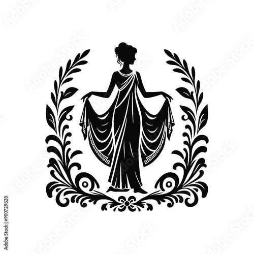 woman wear traditional fashion Greek chiton draping gracefully