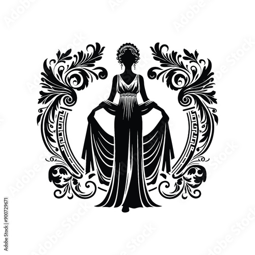 woman wear traditional fashion Greek chiton draping gracefully