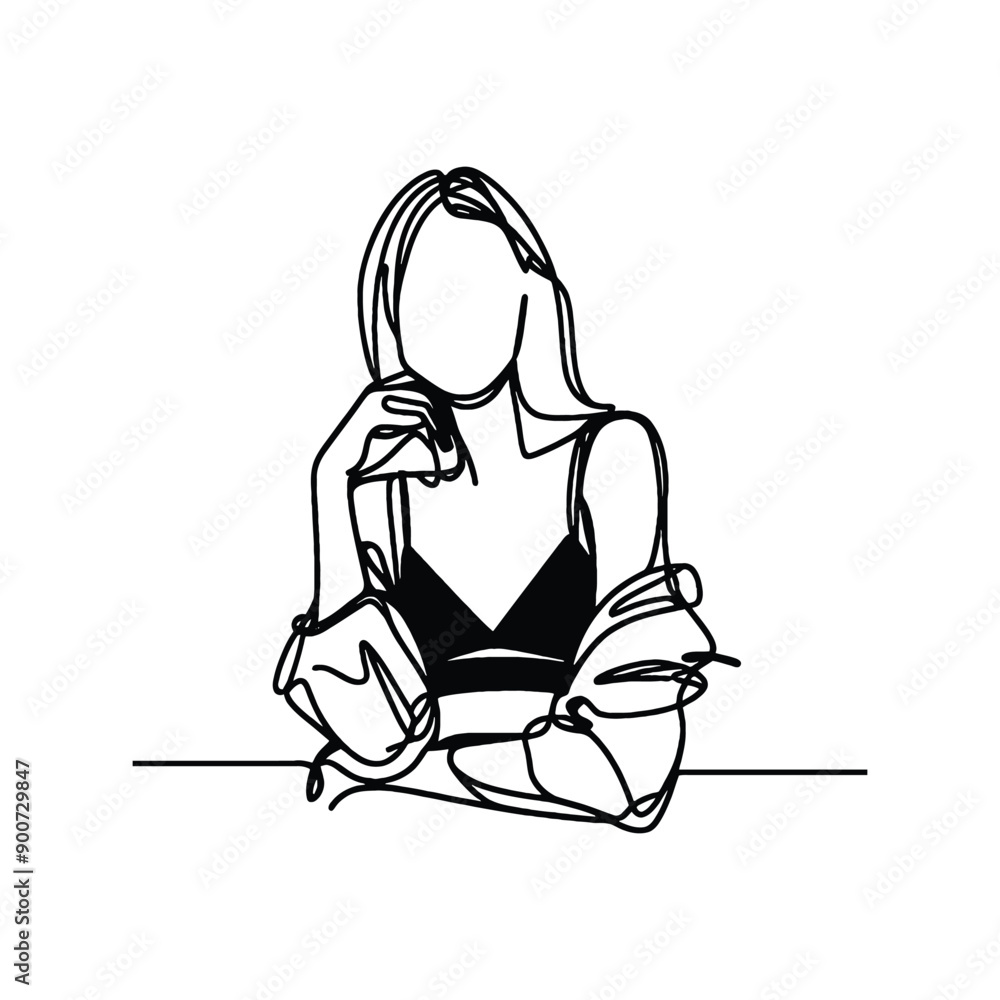 woman in Fashion in simple one-line drawing woman in Fashion in simple one-line drawing