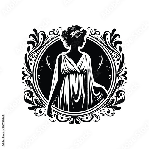 woman wear traditional fashion Greek chiton draping gracefully