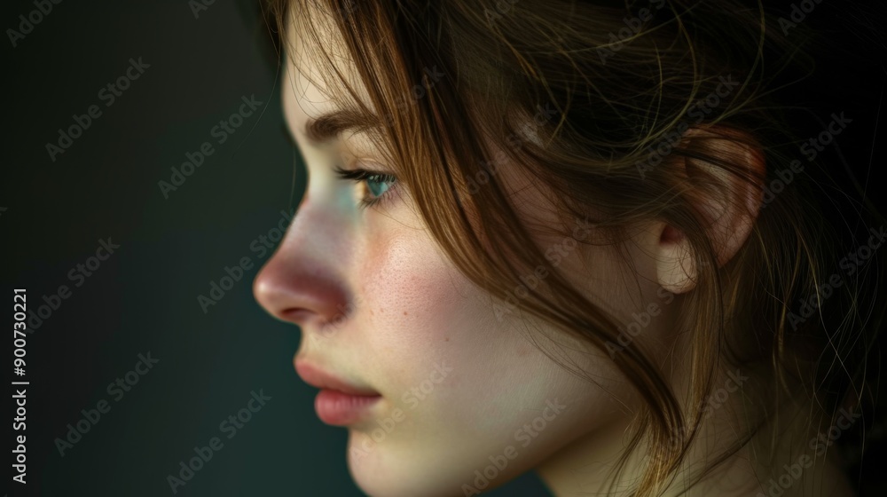 Profile portrait of a pensive young woman Profile portrait of a pensive young woman