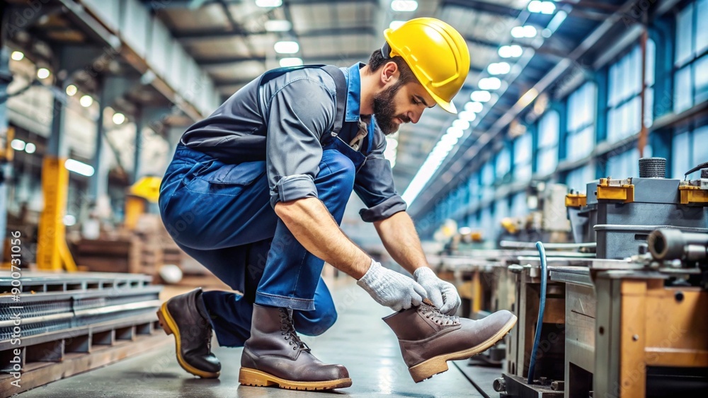 Professional Factory Worker Wearing Safety Shoe Professional Factory Worker Wearing Safety Shoe