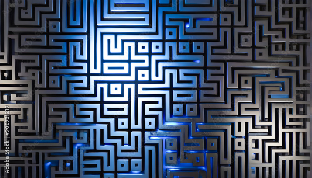 Blue Metallic Maze Background, 3D Digital Technology Background, Ideal for Futuristic and High-Tech Designs, with a Sleek and Modern Look Blue Metallic Maze Background, 3D Digital Technology Background, Ideal for Futuristic and High-Tech Designs, with a Sleek and Modern Look