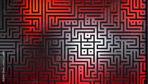 Red Metallic Maze Background, 3D Digital Technology Background, Ideal for Futuristic and High-Tech Designs, with a Bold and Vibrant Look