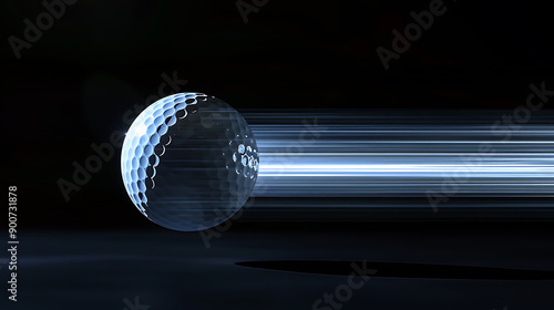 Dynamic Golf Ball in FlightA High-Speed Capture of Motion Against a Stark Black Background photo