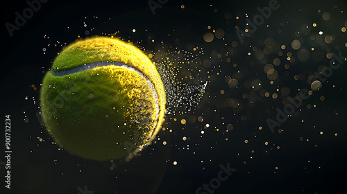 A Dynamic Tennis Ball in MotionCapturing the Energy and Excitement of Sports Against a Striking Black Background