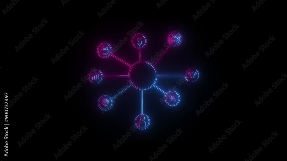 Business network icon animation. One black background. Business network icon animation. One black background.