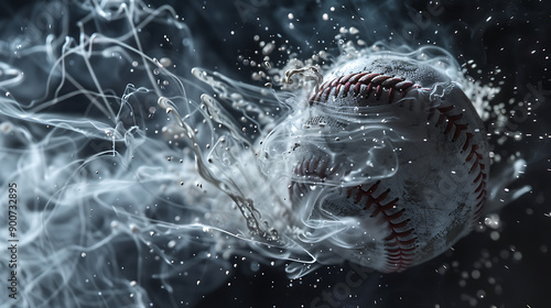 Dynamic Kinetic EnergyA Spinning Baseball in Motion Against a Black Background photo