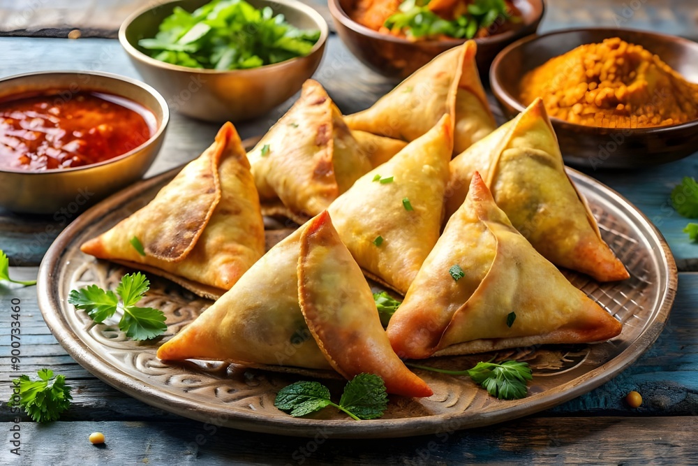 Close-up of samosas, a popular Indian dish that is usually provided during Ramadan Close-up of samosas, a popular Indian dish that is usually provided during Ramadan