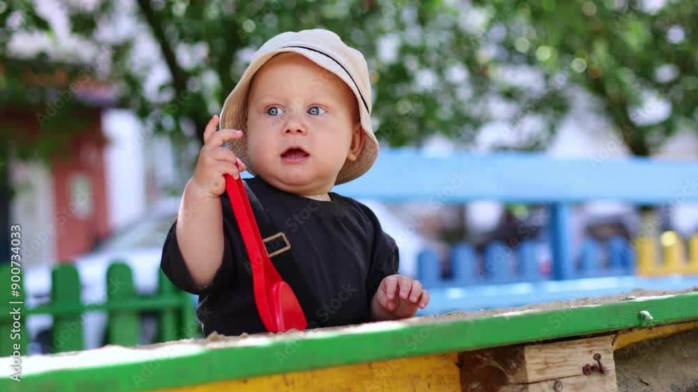 A cute blond boy, 1 year old, is playing on the street. A walk with a baby. Child development. A boy in a t-shirt on a sunny day. Vertical video. A cute blond boy, 1 year old, is playing on the street. A walk with a baby. Child development. A boy in a t-shirt on a sunny day. Vertical video.