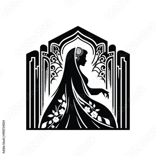 woman wear traditional fashion An Iranian chador in flowing fabric