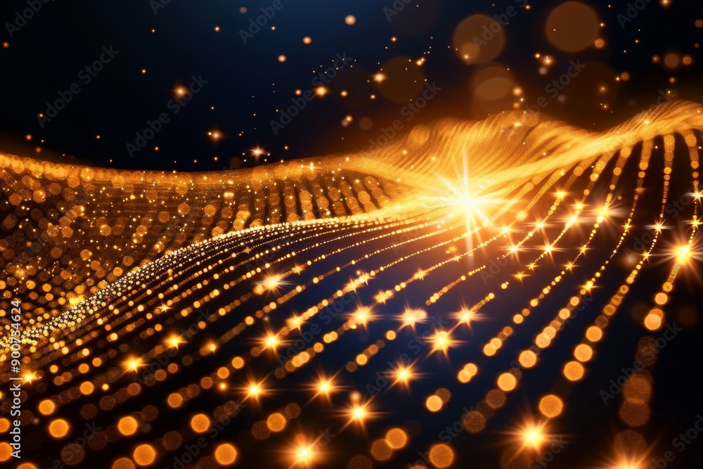Fototapeta premium Digital wave of glowing orange particles symbolizing data flow and technological advancement in a dynamic abstract style