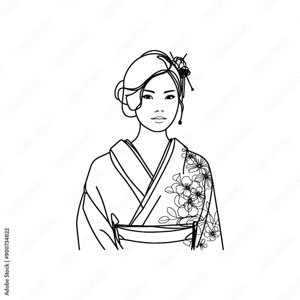 woman wear traditional fashion Japanese kimono with delicate floral patterns woman wear traditional fashion Japanese kimono with delicate floral patterns